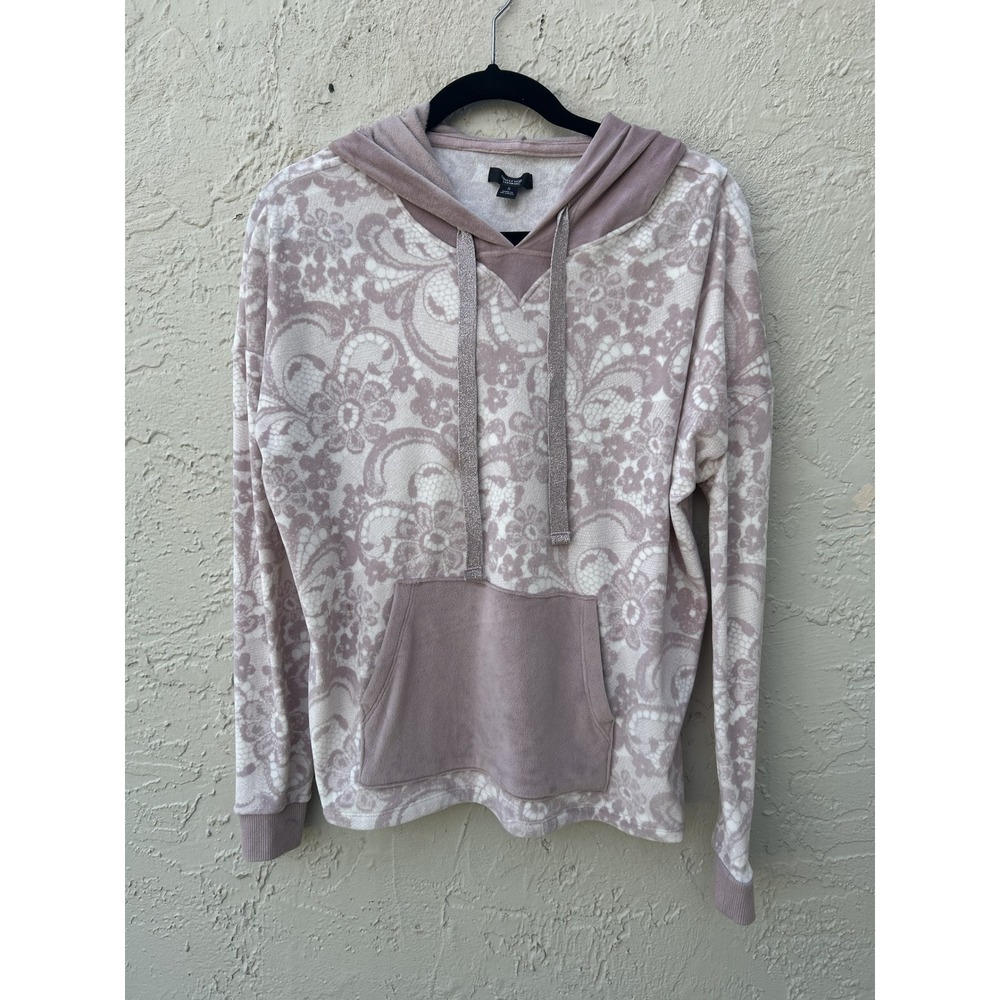 Simply Vera Vera Wang Floral Lace Print Hoodie Mauve Pink Silver Drawstring S